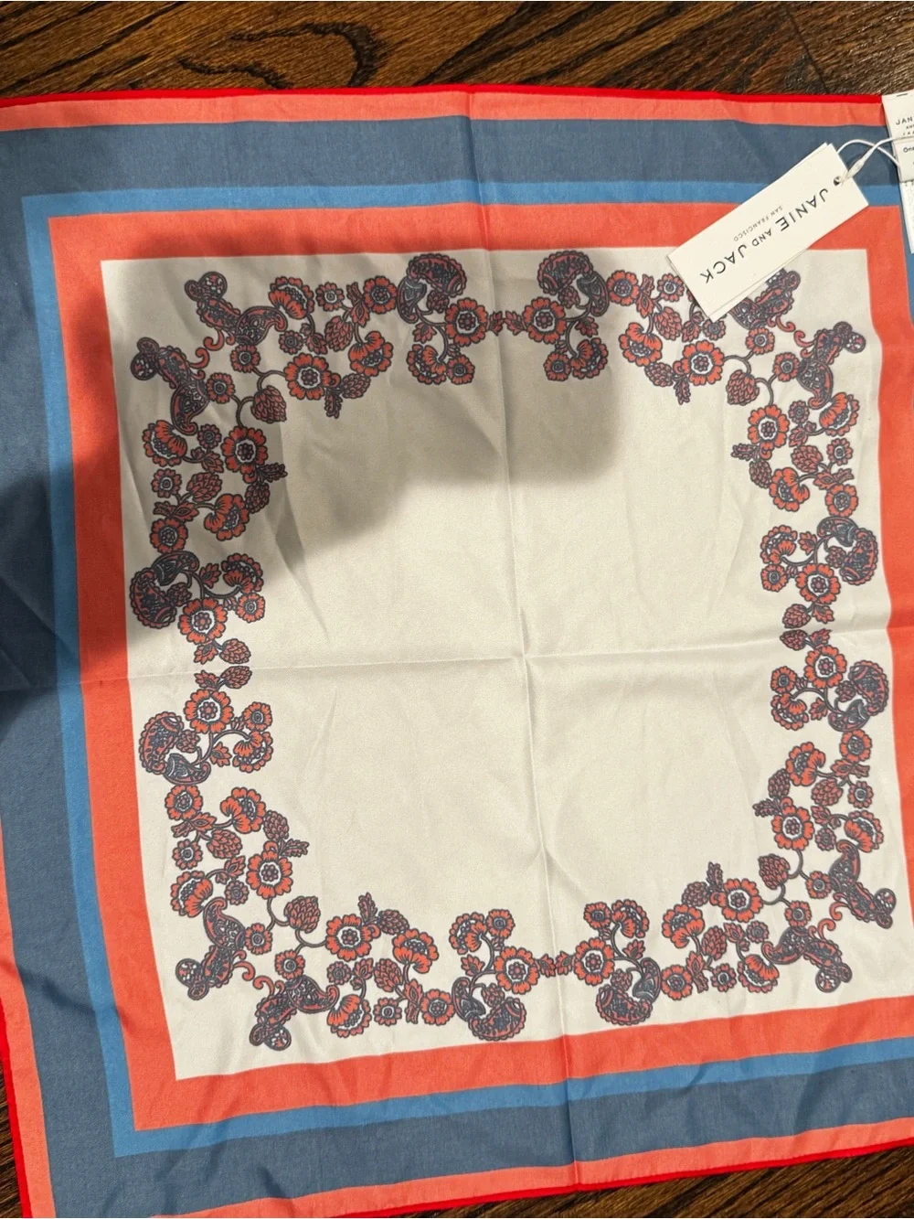 Janie and Jack Red, Navy & Blue Floral Border Silk Scarf
